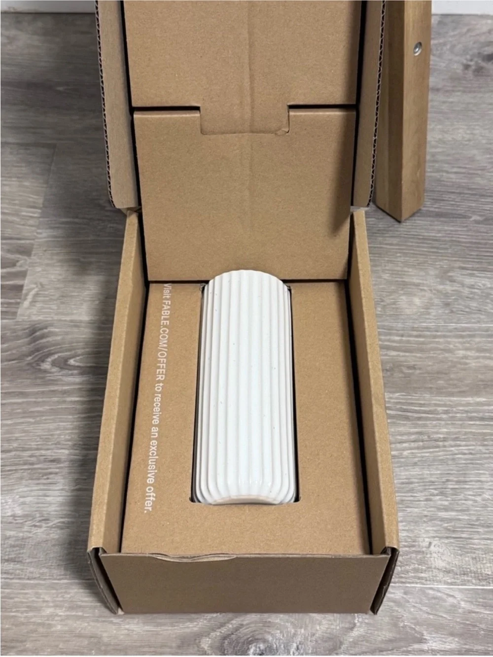 NIB Fable Home The Tall Bud Vase Speckled White Ribbed Stoneware Minimalist